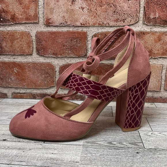 Pink Custom Embellished Ankle Tie Heels - Picture 1 of 7